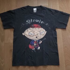 Family Guy Stewie AC/DC T-Shirt MEDIUM Black 00's y2k Angus Young Rock Tee VTG